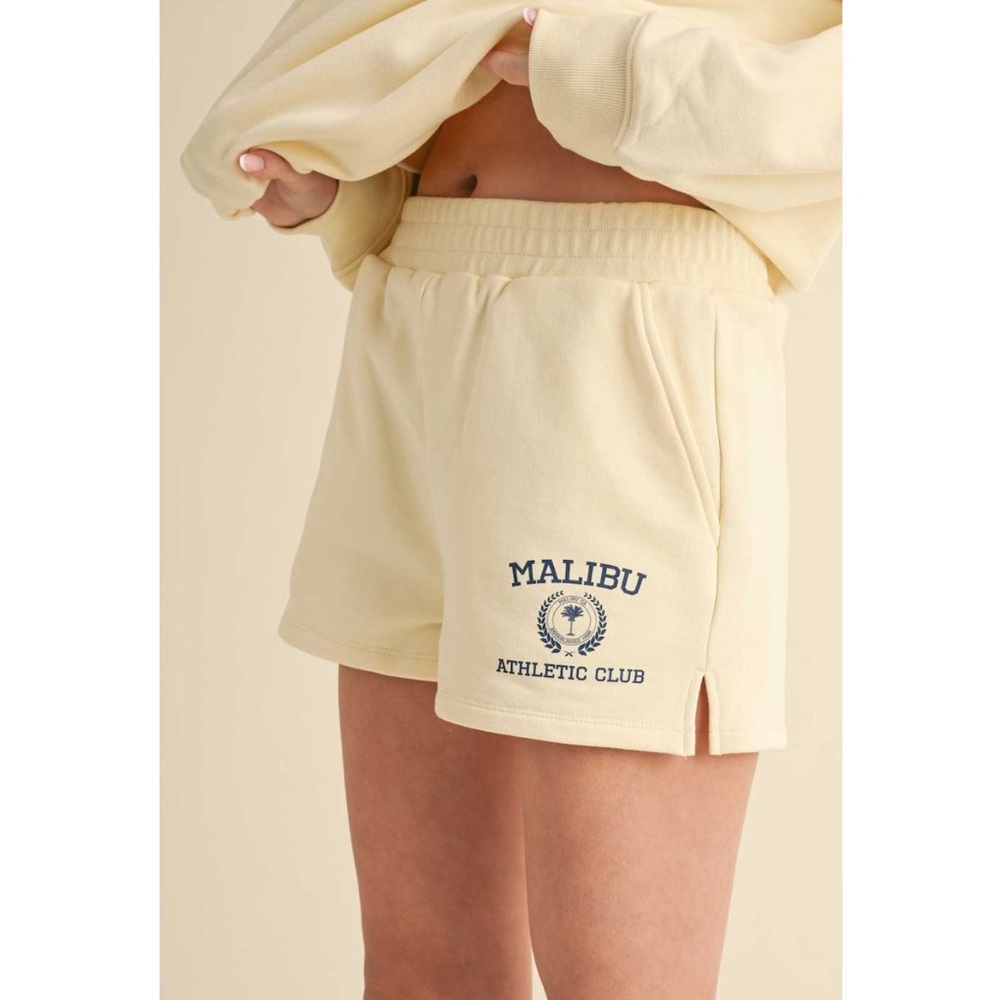 Kimberly C Cream Butter Yellow Malibu Athletic Club High Waisted Sweat Shorts